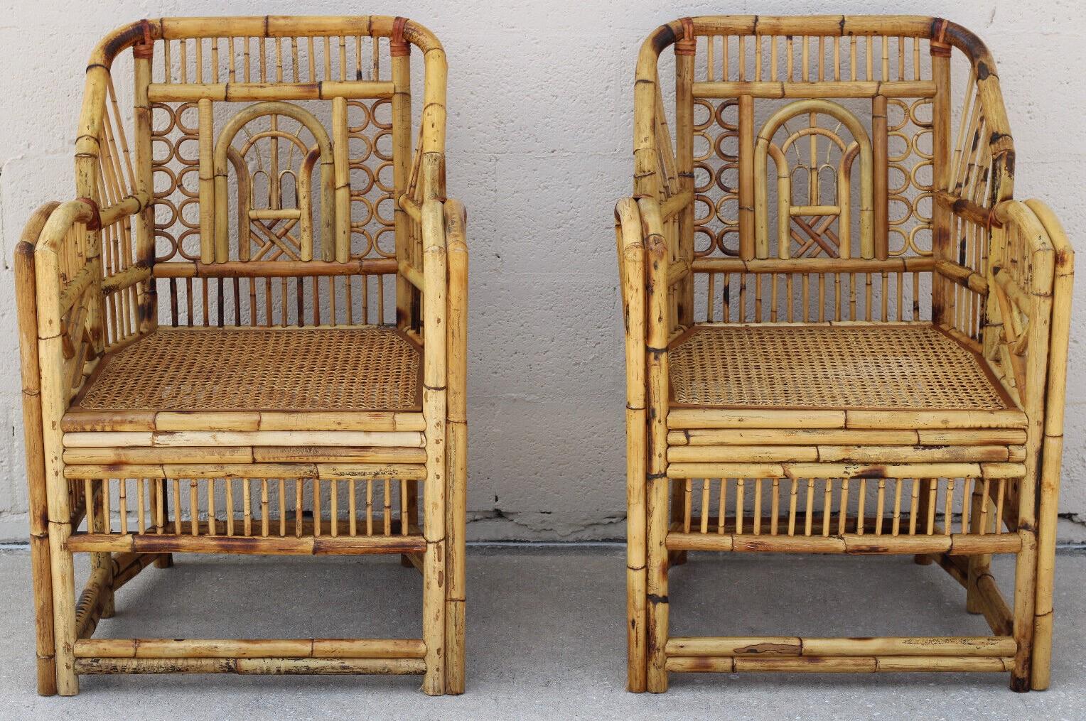 Vintage Brighton Style Chinese Chippendale Bamboo Armchairs, a Set of 4 For Sale 4