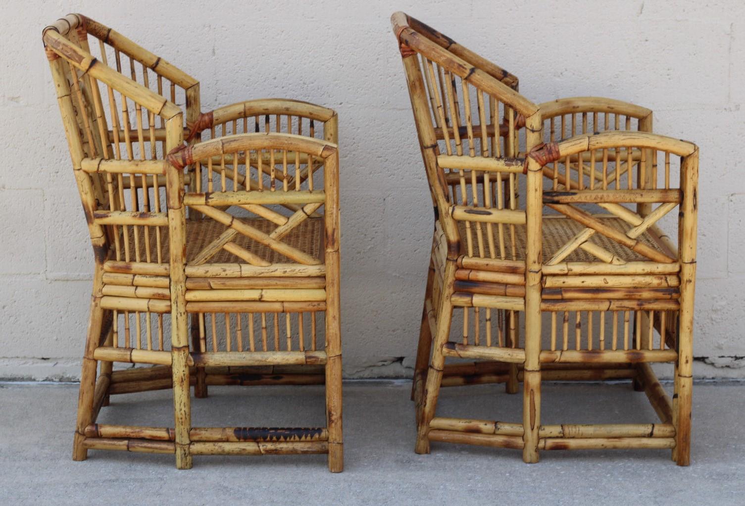 Vintage Brighton Style Chinese Chippendale Bamboo Armchairs, a Set of 4 For Sale 5
