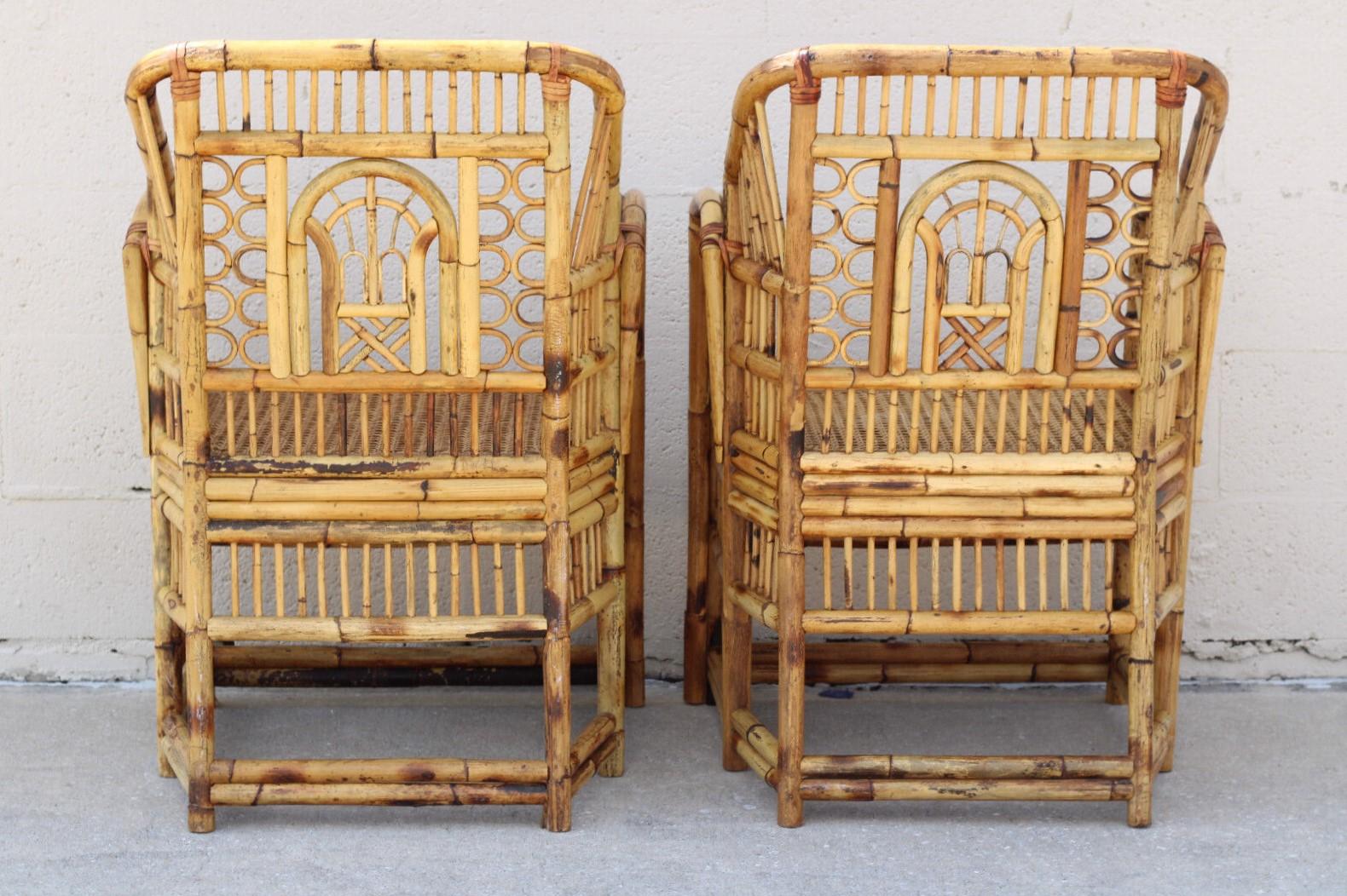 Vintage Brighton Style Chinese Chippendale Bamboo Armchairs, a Set of 4 For Sale 6