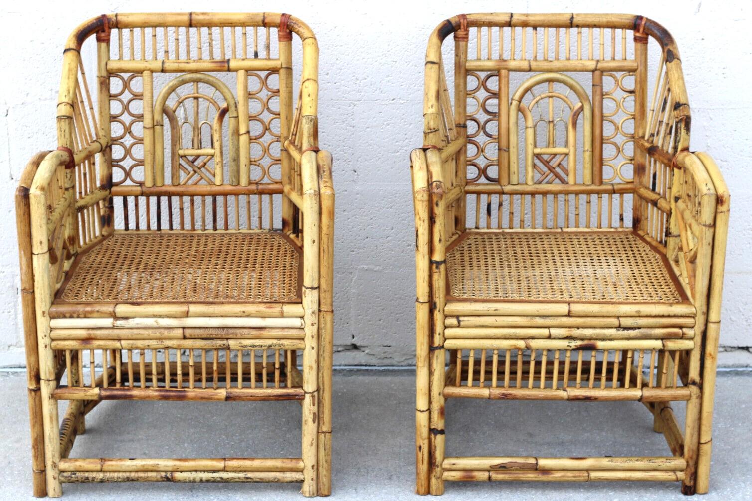 Vintage Brighton Style Chinese Chippendale Bamboo Armchairs, a Set of 4 For Sale 8