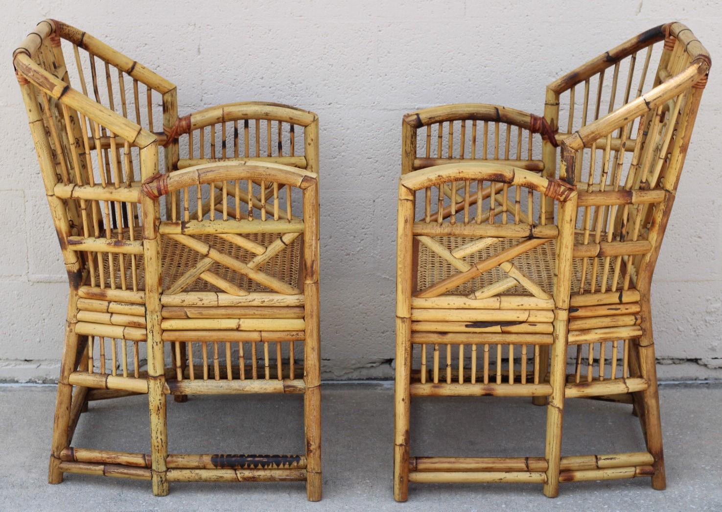 Vintage Brighton Style Chinese Chippendale Bamboo Armchairs, a Set of 4 For Sale 9