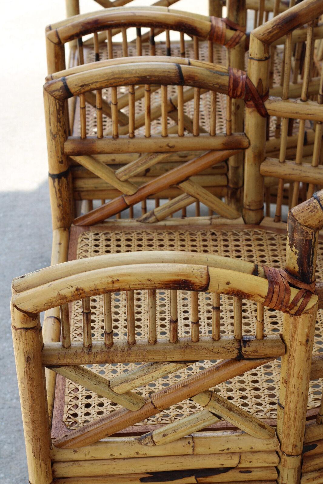 Vintage Brighton Style Chinese Chippendale Bamboo Armchairs, a Set of 4 For Sale 11