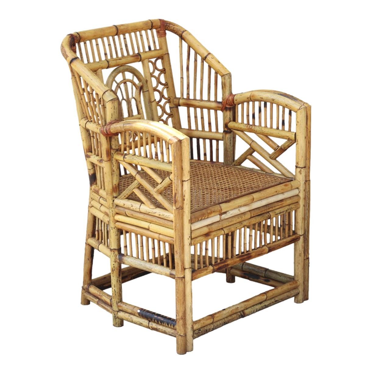 Philippine Vintage Brighton Style Chinese Chippendale Bamboo Armchairs, a Set of 4 For Sale