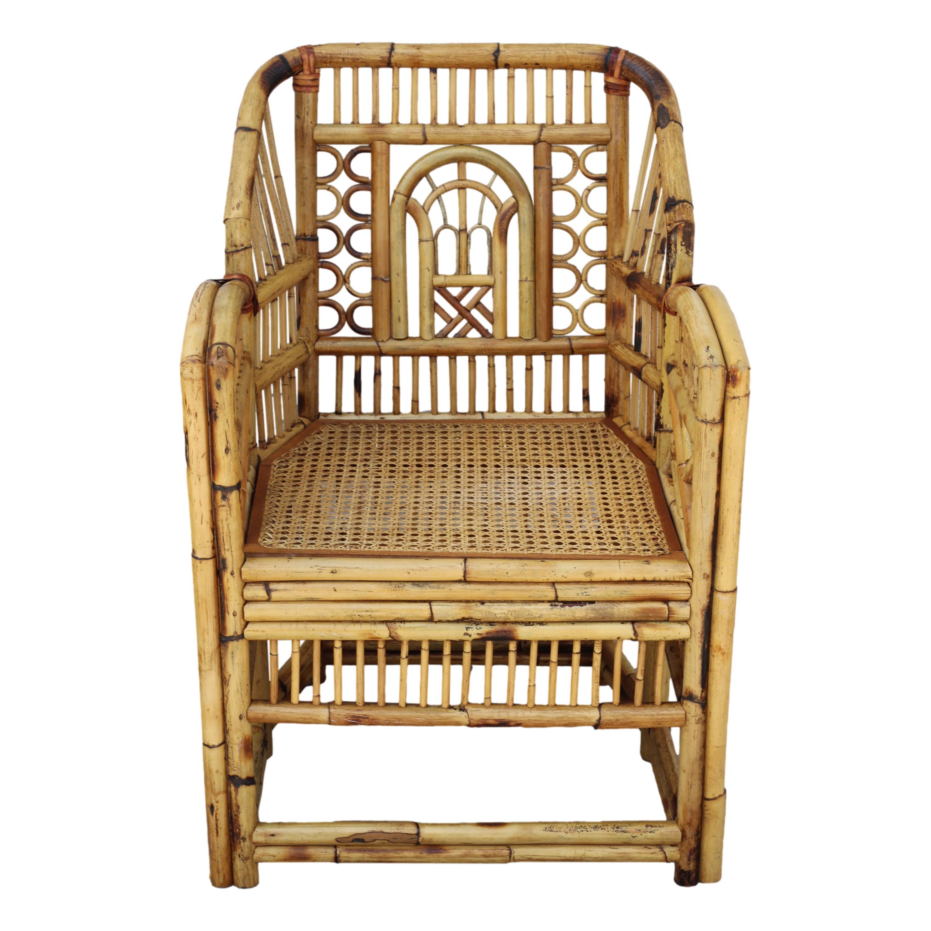 Hand-Crafted Vintage Brighton Style Chinese Chippendale Bamboo Armchairs, a Set of 4 For Sale