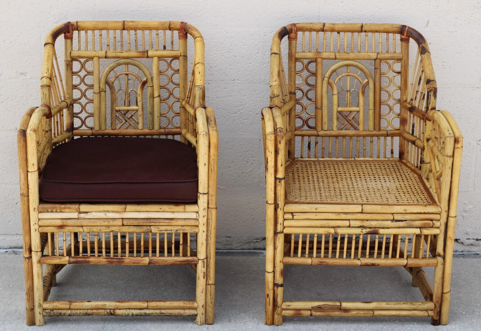 Vintage Brighton Style Chinese Chippendale Bamboo Armchairs, a Set of 4 For Sale 2