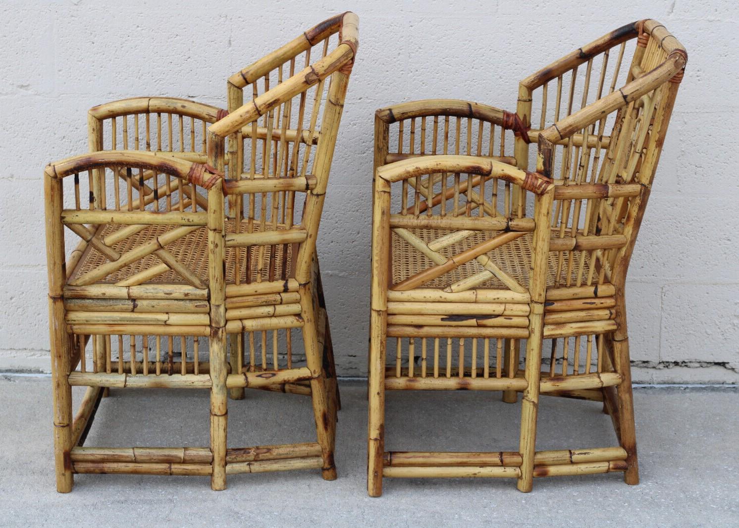 Vintage Brighton Style Chinese Chippendale Bamboo Armchairs, a Set of 4 3