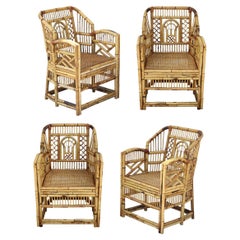 Used Brighton Style Chinese Chippendale Bamboo Armchairs, a Set of 4