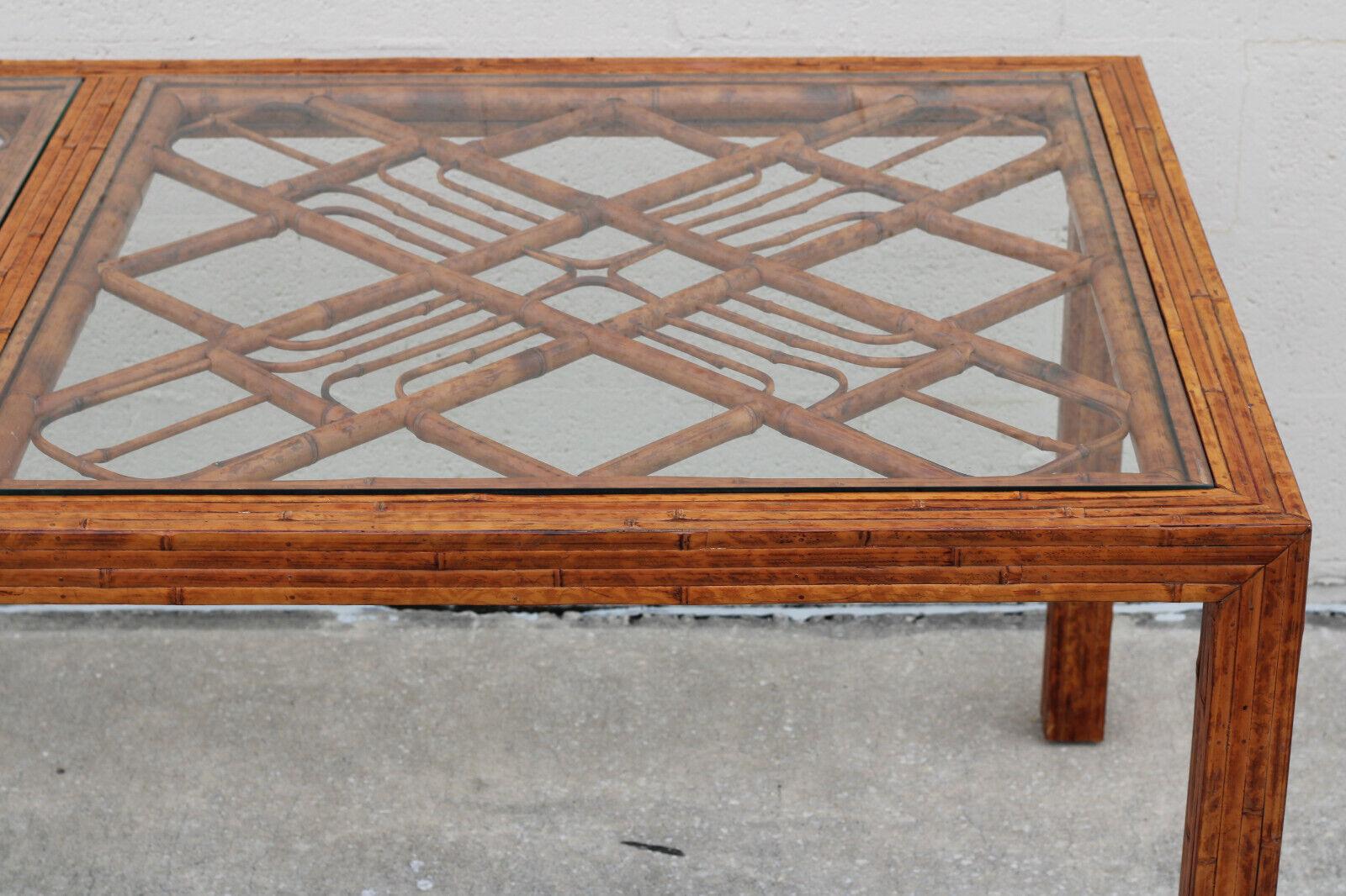 Chinese Chippendale Vintage Brighton Style Tortoiseshell Bamboo Dining Table For Sale