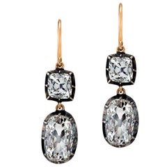 Vintage Brillant Cushion und Square Cut Diamant Gold Silber Tropfen Ohrringe