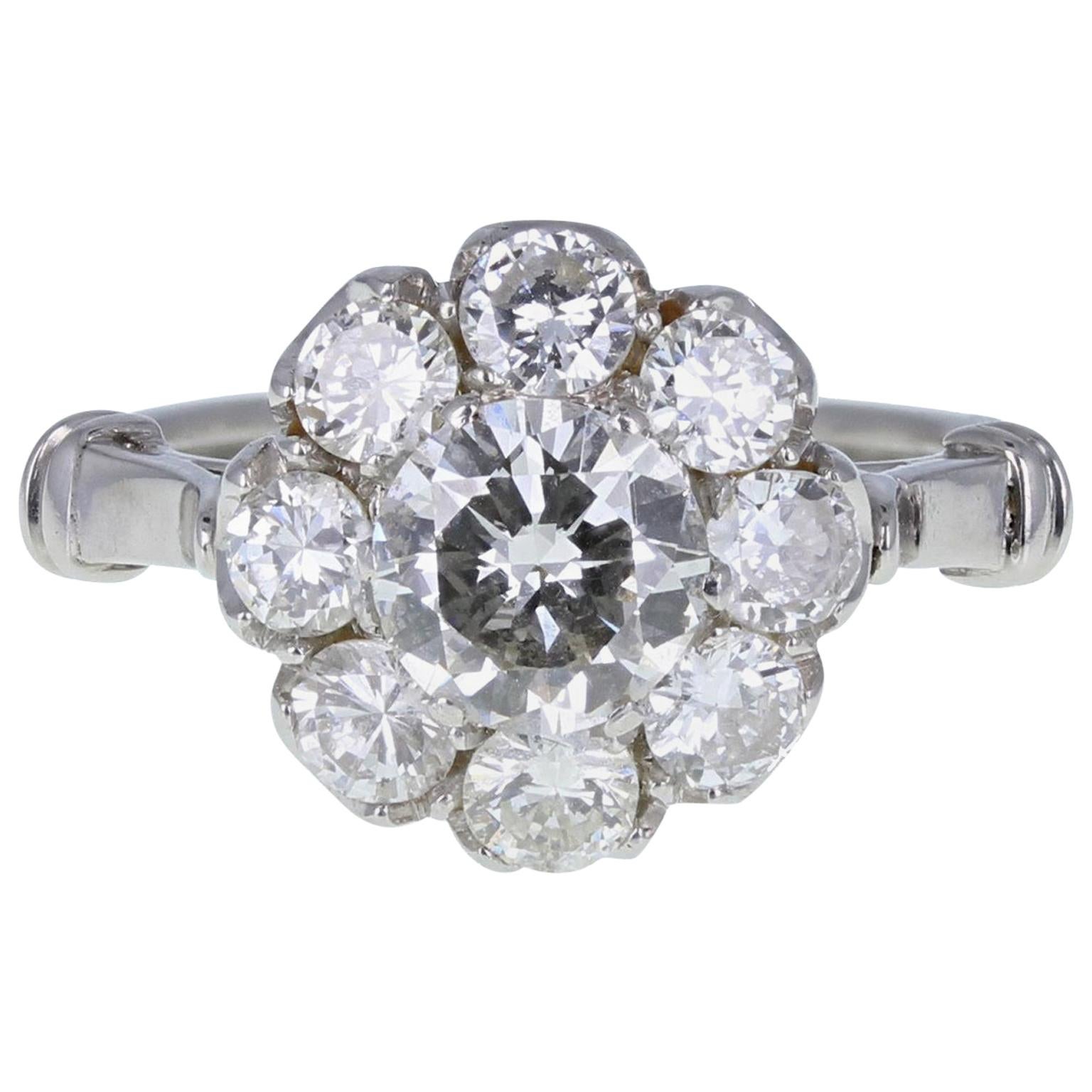 Vintage Brilliant Cut Diamond Daisy Cluster Ring For Sale