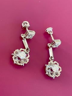 Vintage Brilliant Cut Diamond Dangle Screw Back 18 Karat Yellow Gold Earrings