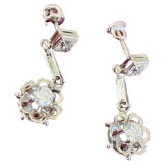 Vintage Brilliant Cut Diamond Dangle Screw Back 18 Karat Yellow Gold Earrings