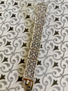 Vintage Brilliant Cut Diamond Filigree 14 Karat White Gold Bracelet