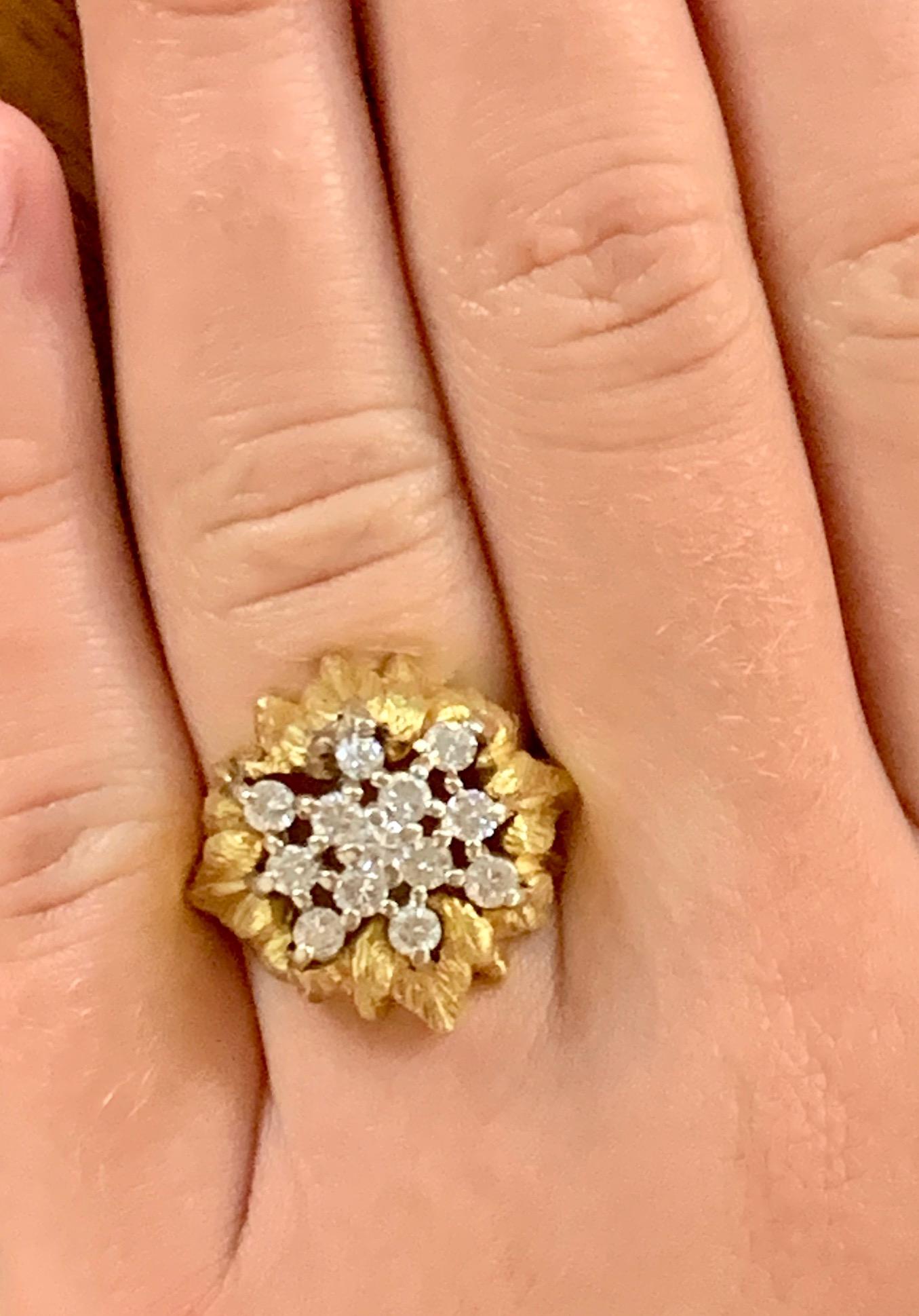 Vintage Brilliant Cut Diamond Floral Dome 18 Karat Yellow Gold Ring For Sale 4
