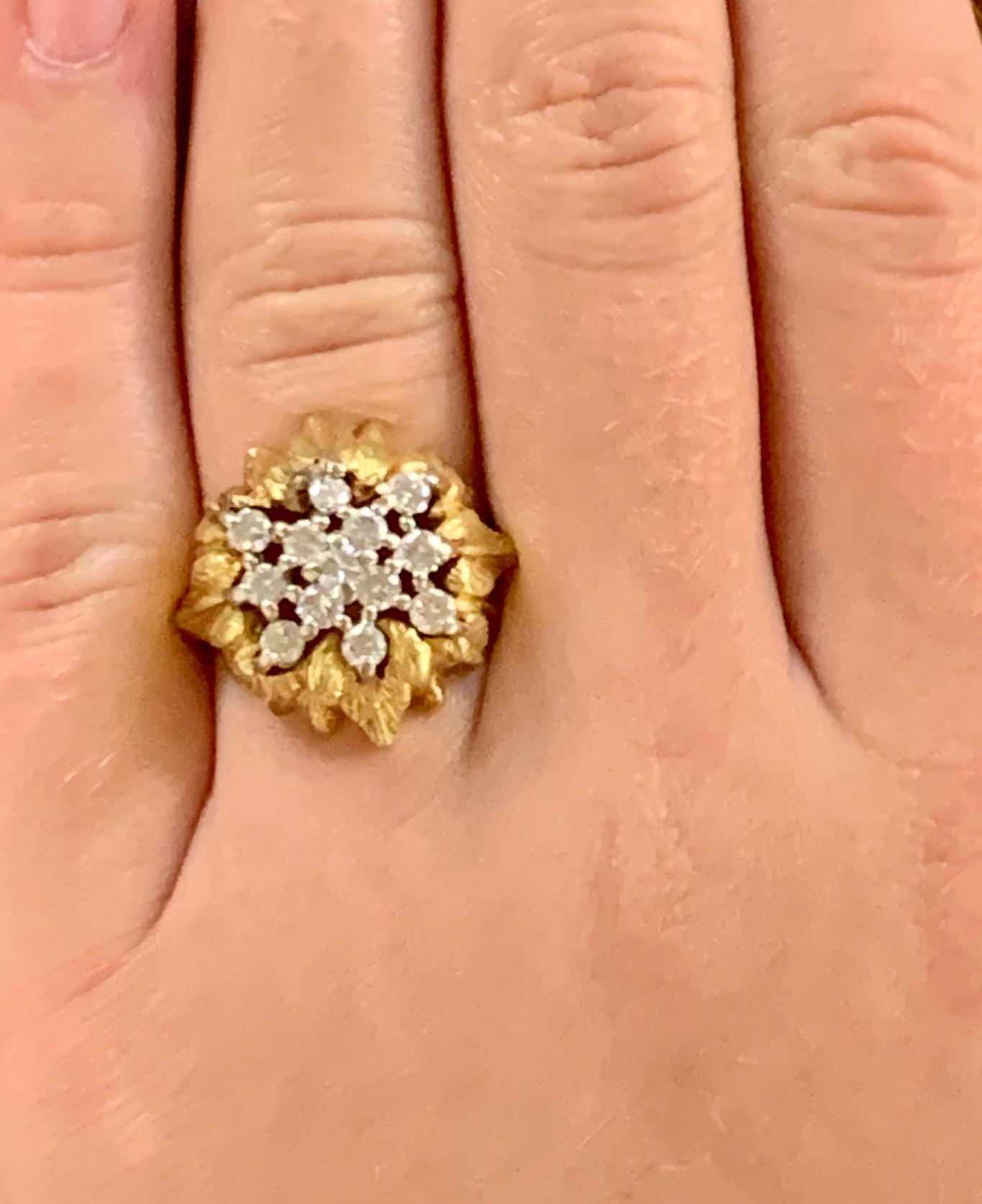 Vintage Brilliant Cut Diamond Floral Dome 18 Karat Yellow Gold Ring For Sale 5