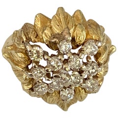 Vintage Brilliant Cut Diamond Floral Dome 18 Karat Yellow Gold Ring
