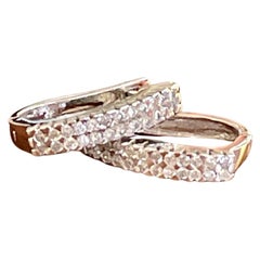 Vintage Brilliant Cut Diamond J Hoop Style 14 Karat White Gold Earrings