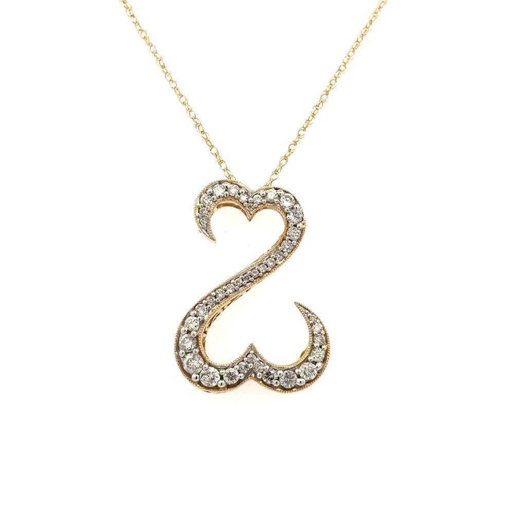 Vintage Brilliant Cut Diamond Open Double Heart Gold Pendant Necklace In Excellent Condition For Sale In Montreal, QC