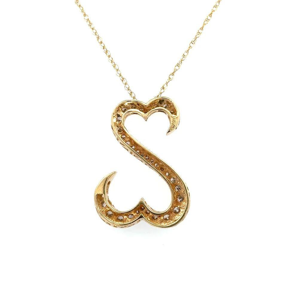 Women's Vintage Brilliant Cut Diamond Open Double Heart Gold Pendant Necklace For Sale
