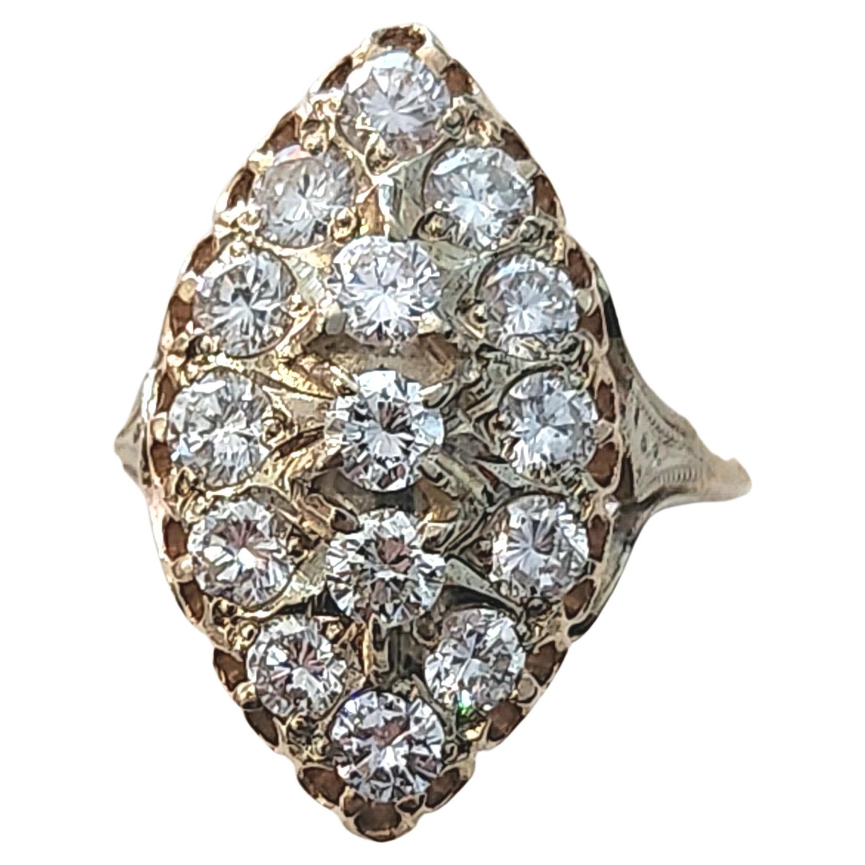 Vintage brilliant cut diamond ring with an estimate weight of 1.60 carats G color rare white excellent cut and spark vs clearity in 14k gold setting with detailed work magnificent workmanship ring was made during the soviet union era 1960s hall