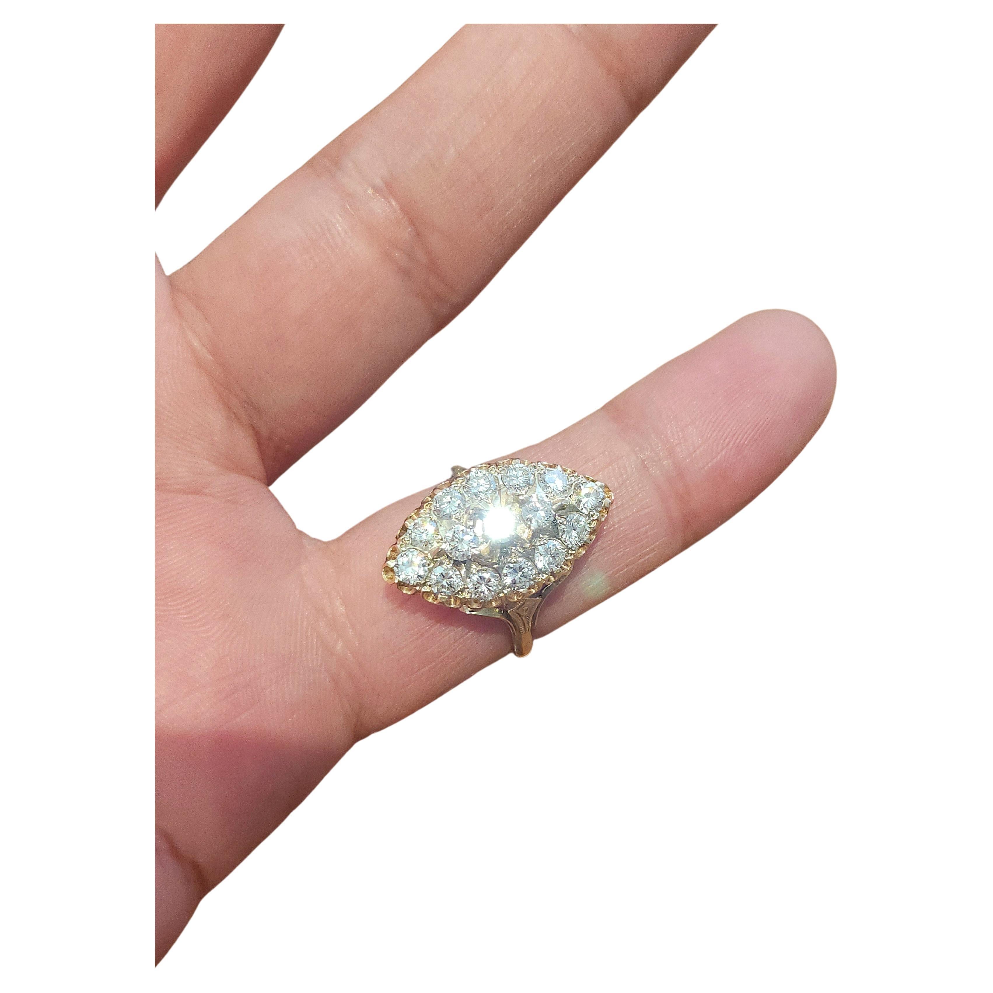 Women's Vintage Brilliant Cut Diamond Russian Gold Ring For Sale