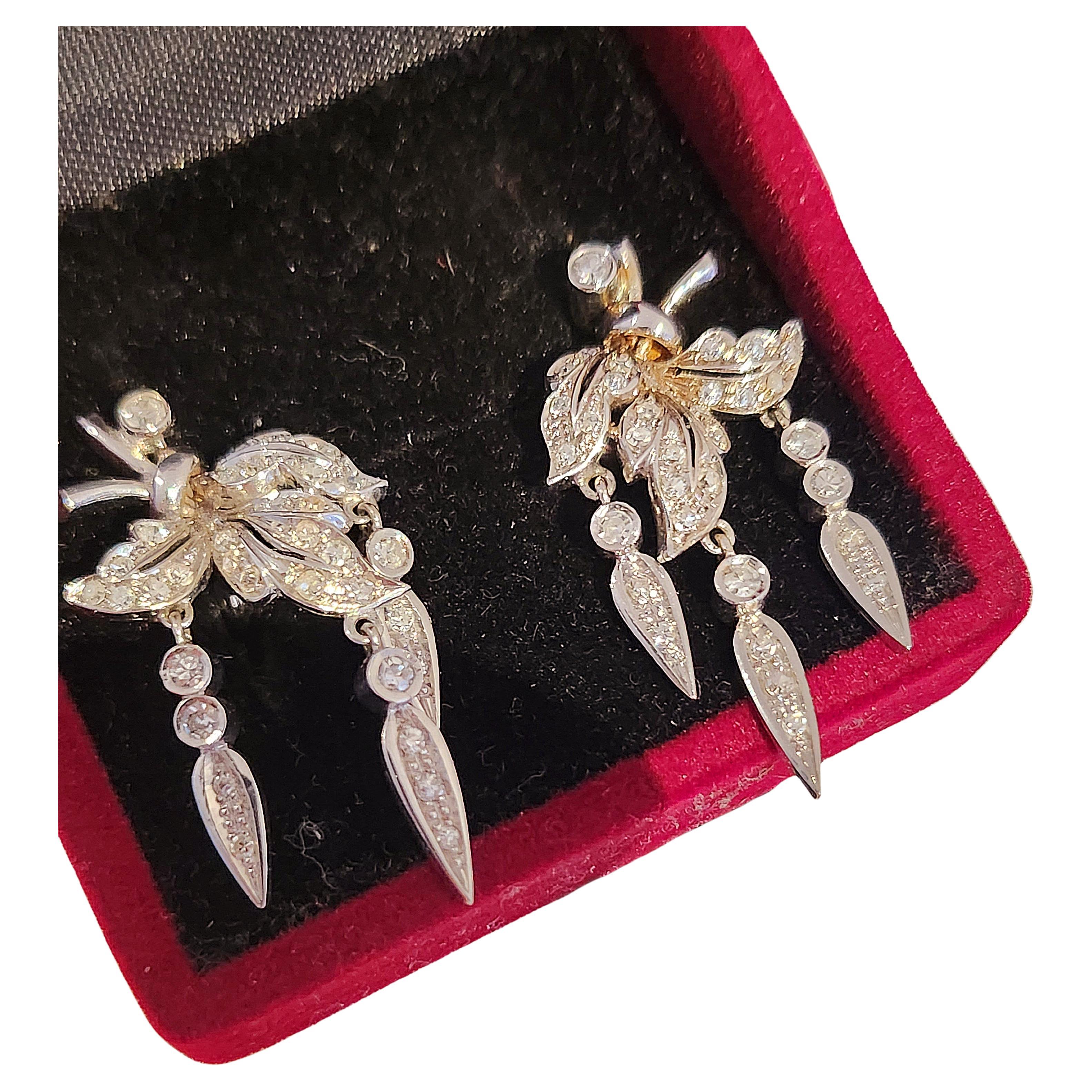Vintage Brillantschliff Diamant Blattgold Ohrring Damen im Angebot