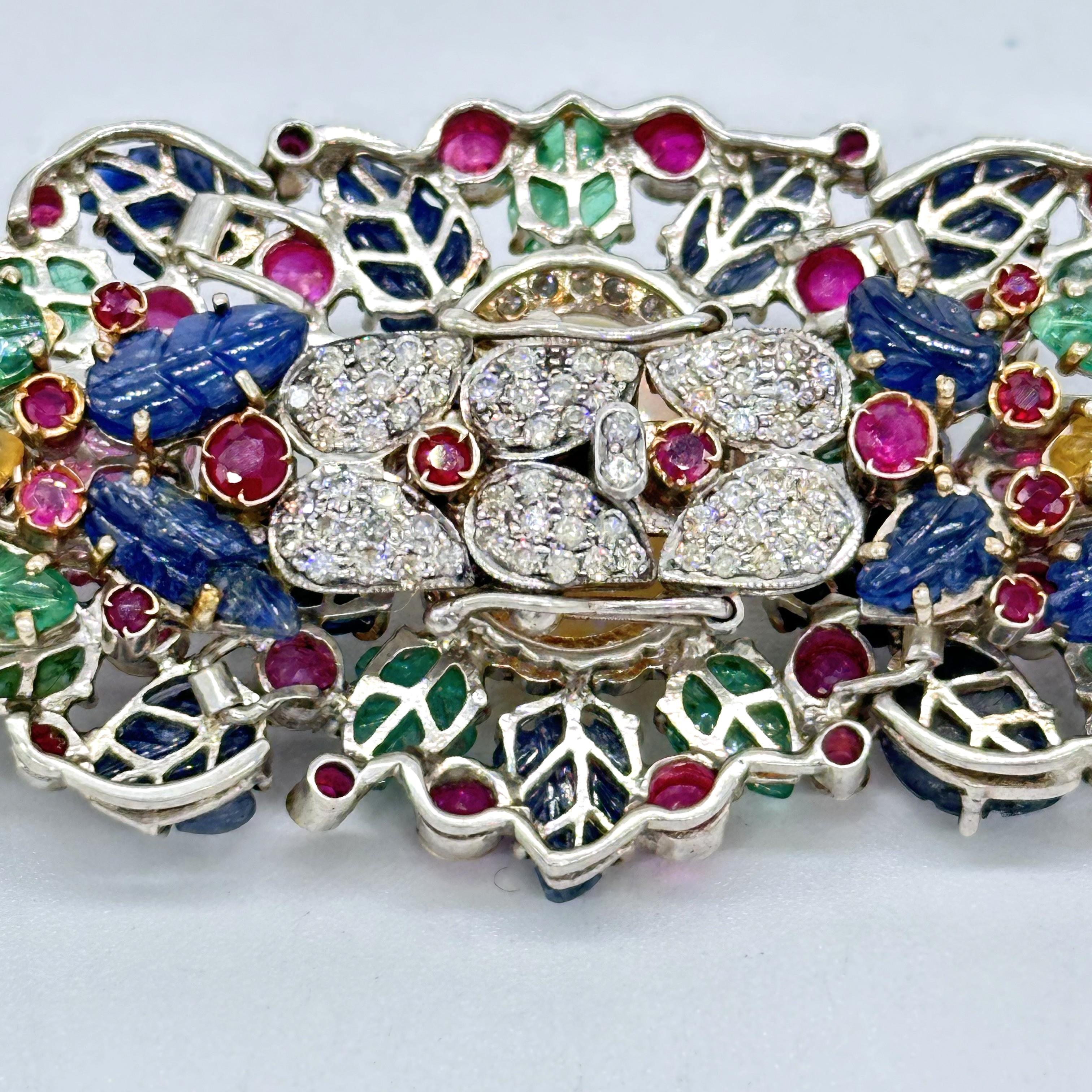 Antigua esmeralda tallada rubí zafiros Diamante brillante oro 14K pulsera de plata en Nuevo estado para la venta en Delhi, DL