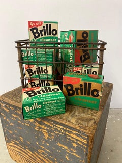 Vintage Brillo Pad Boxes in Wire Crate, salute to Andy Warhol