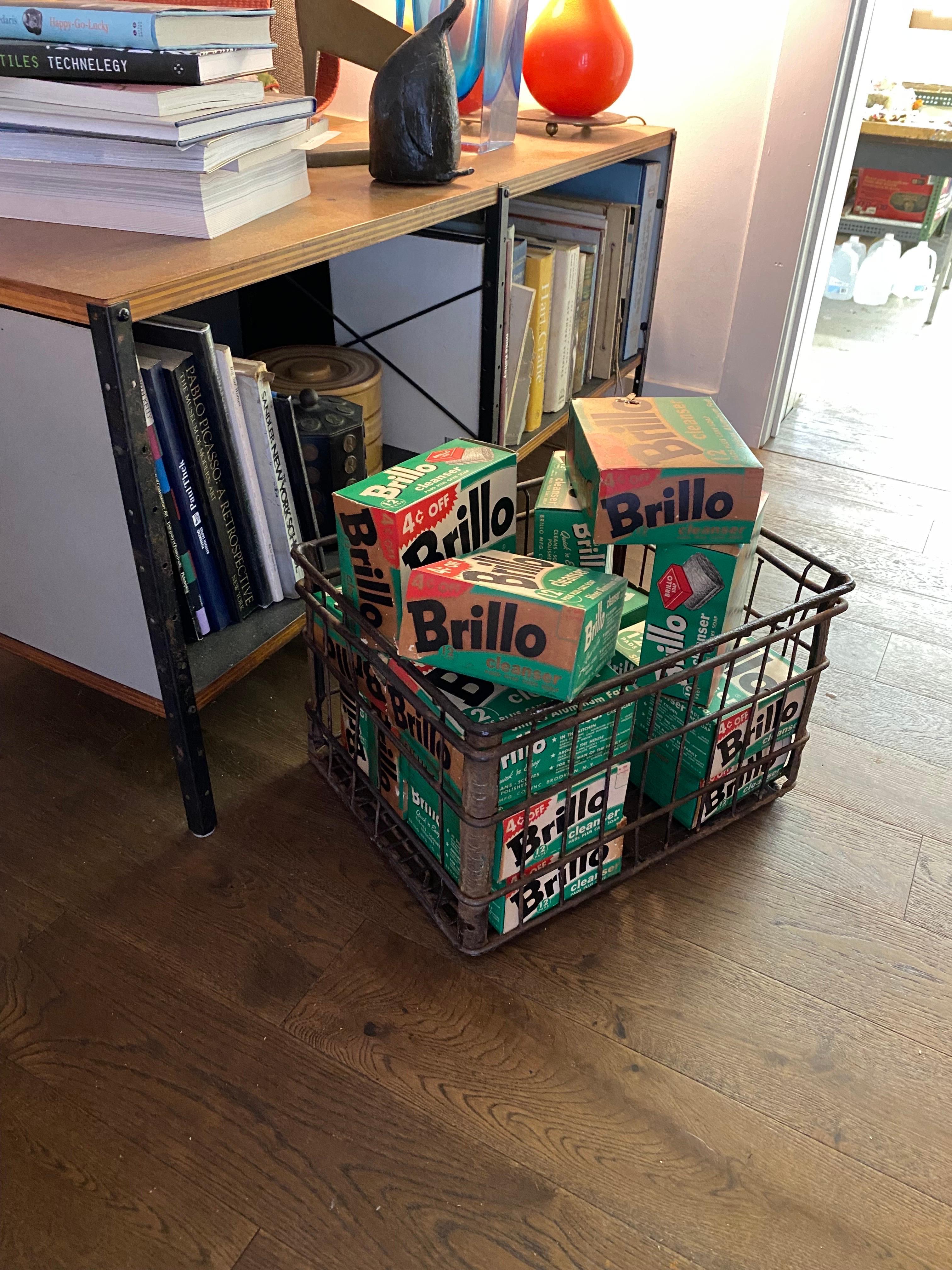 Vintage Brillo Pad Boxes in Wire Crate, salute to Andy Warhol In Good Condition In Philadelphia, PA