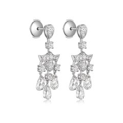 Vintage Briolette Diamond Rose Cut Diamond Dangle Earrings in 18 Karat Gold
