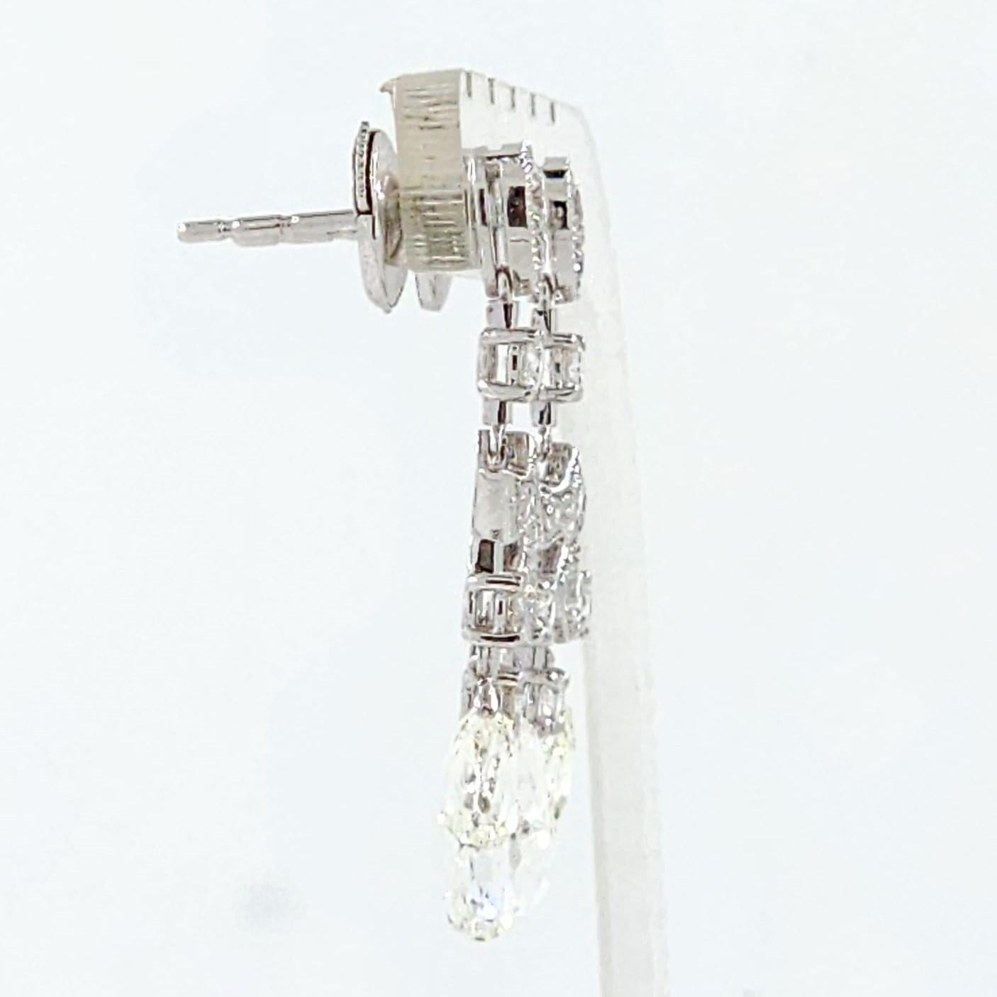 Contemporary Vintage Briolette Diamond Rose Cut Diamond Dangle Earrings in 18 Karat Gold For Sale