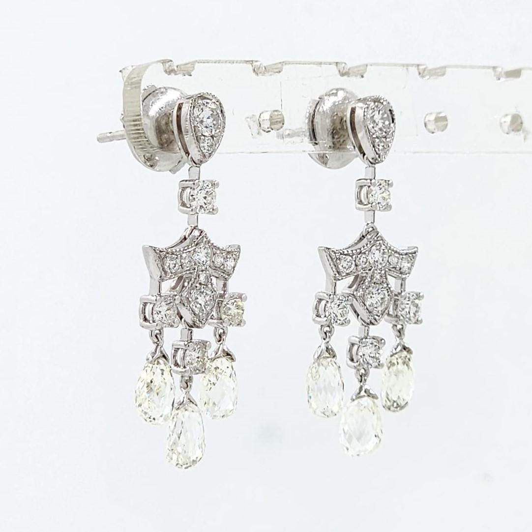 Vintage Briolette Diamond Rose Cut Diamond Dangle Earrings in 18 Karat Gold In New Condition For Sale In Hong Kong, HK