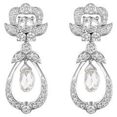 Boucles d'oreilles pendantes en or 18 carats avec briolette et diamant taillé en rose