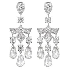 Boucles d'oreilles pendantes en or 18 carats avec briolette et diamant taillé en rose