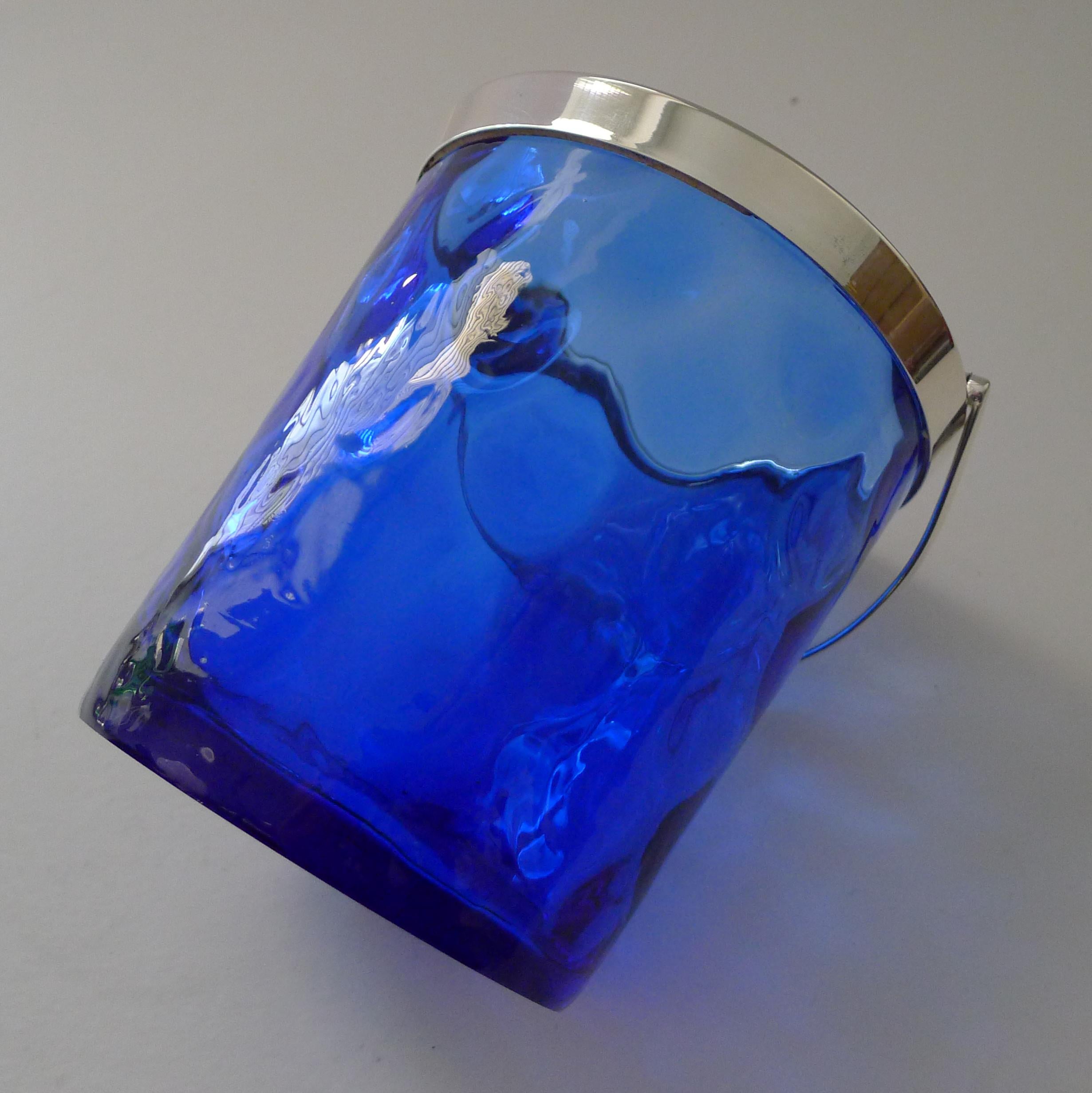 Britannique Seau à glace en verre bleu Bristol vintage, vers 1930 en vente
