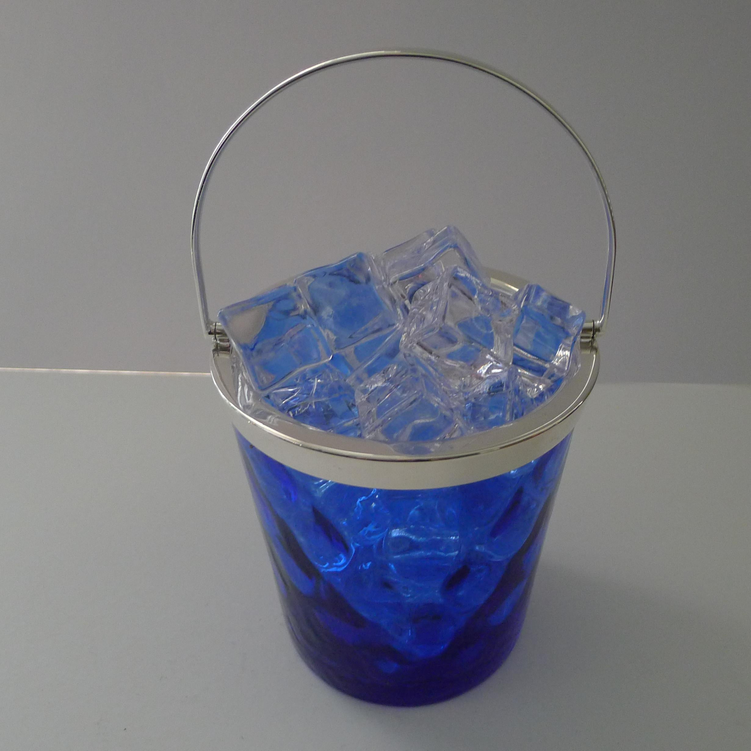 British Vintage Bristol Blue Glass Ice Bucket c.1930 For Sale