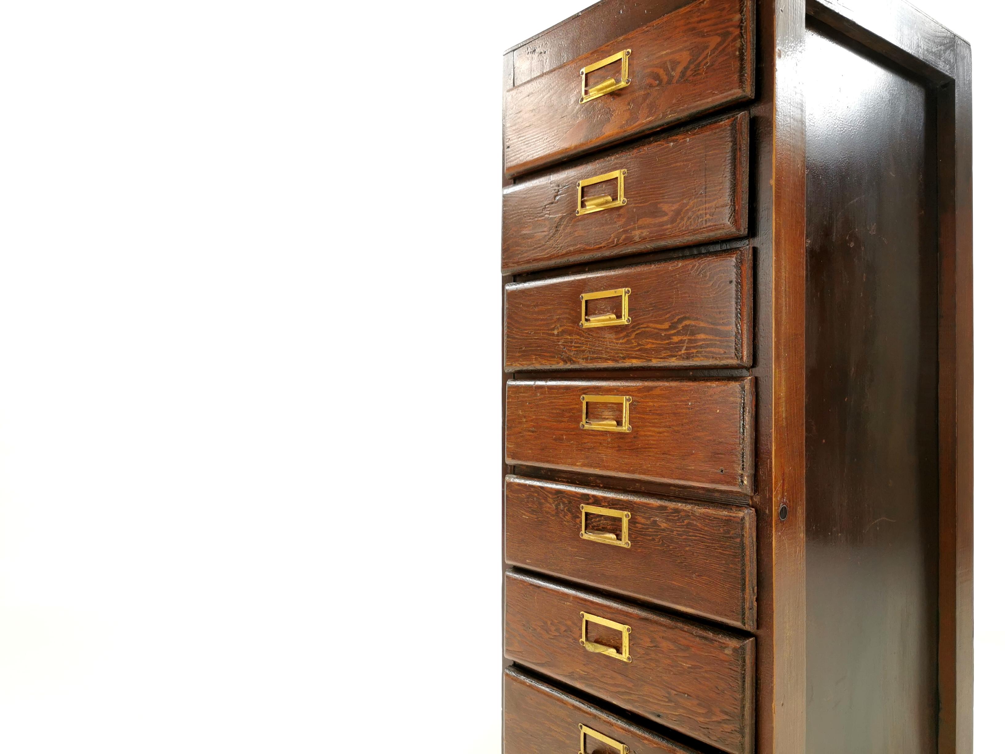 20th Century Vintage British Bank of Eight Drawers Filing Cabinet