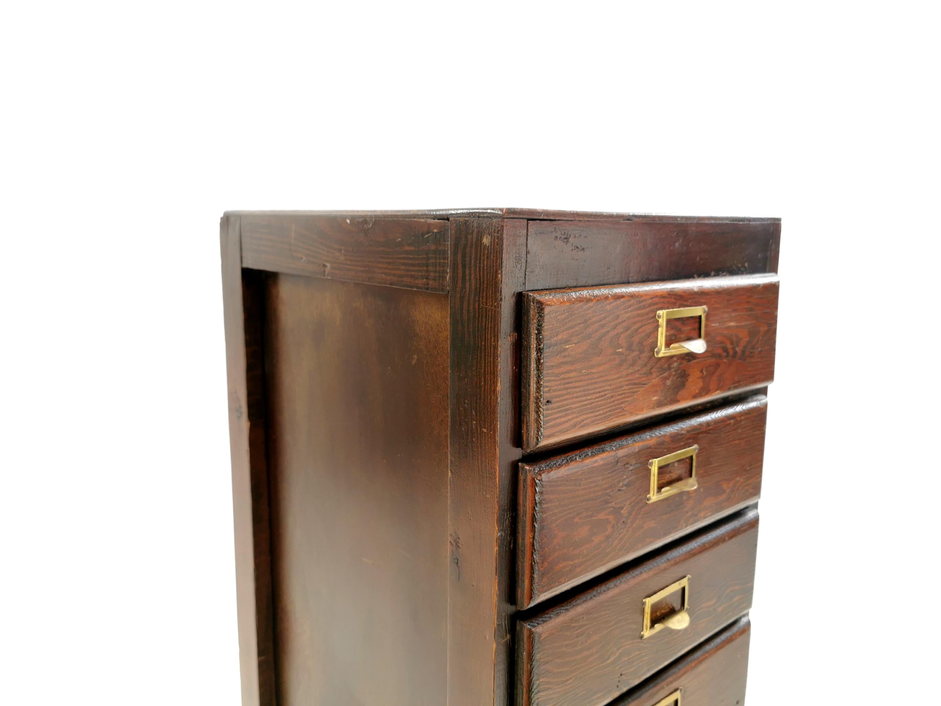 Pine Vintage British Bank of Eight Drawers Filing Cabinet