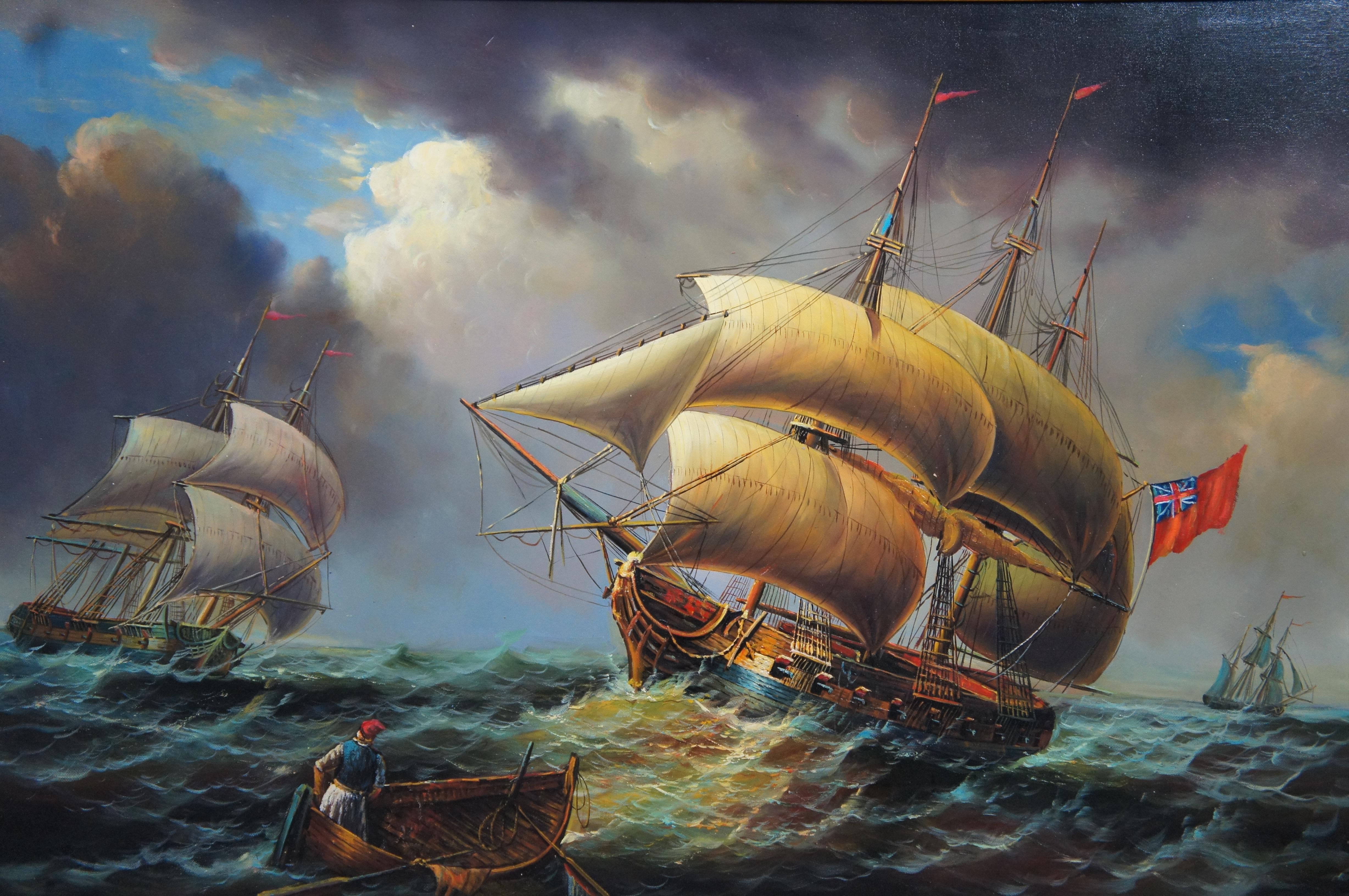 Britische Barock-Ölgemälde, nautische maritime Schiffslandschaft, Galleon- Meereslandschaft, Ölgemälde 51