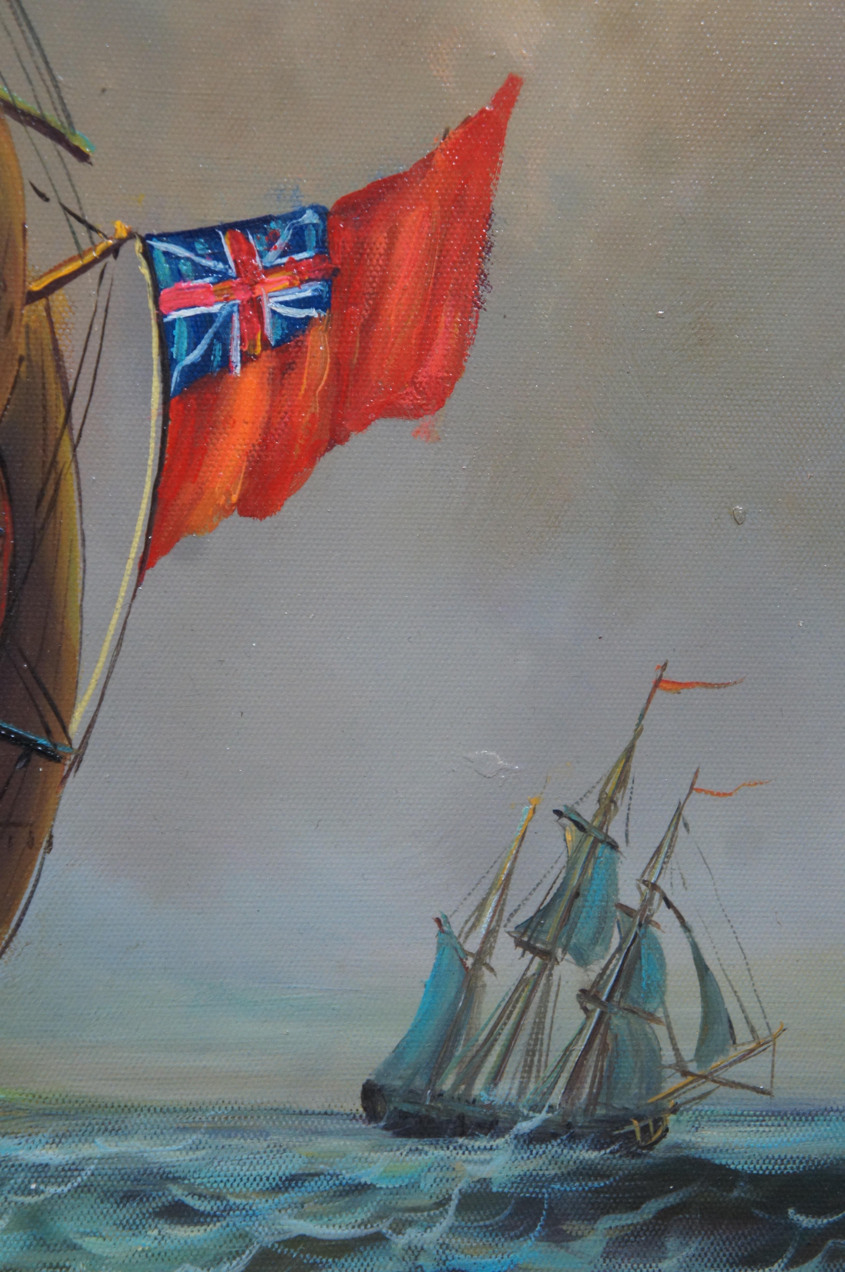Britische Barock-Ölgemälde, nautische maritime Schiffslandschaft, Galleon- Meereslandschaft, Ölgemälde 51