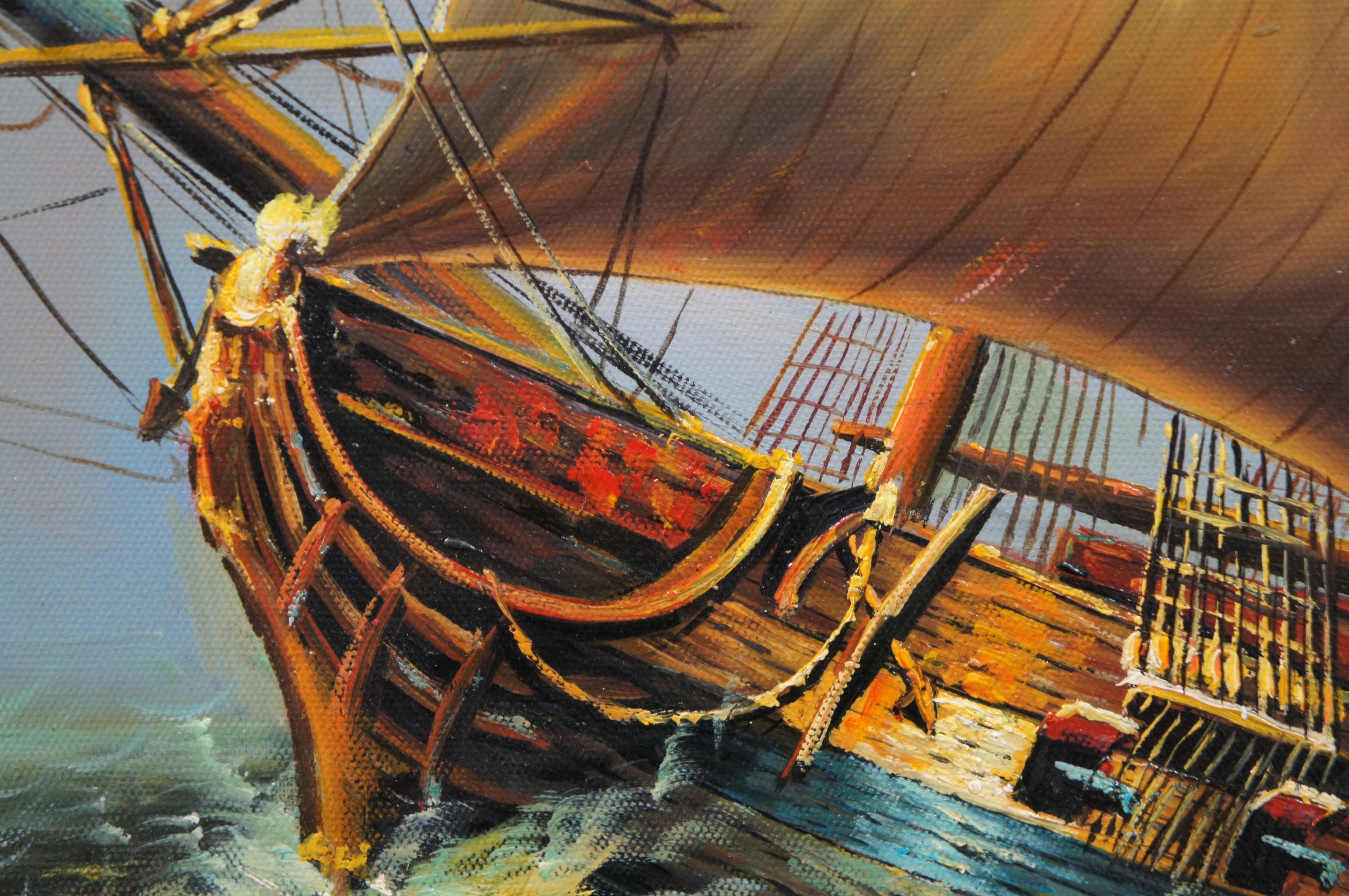 Vintage British Baroque Nautical Maritime Ship Galleon Seascape Oil Painting 51