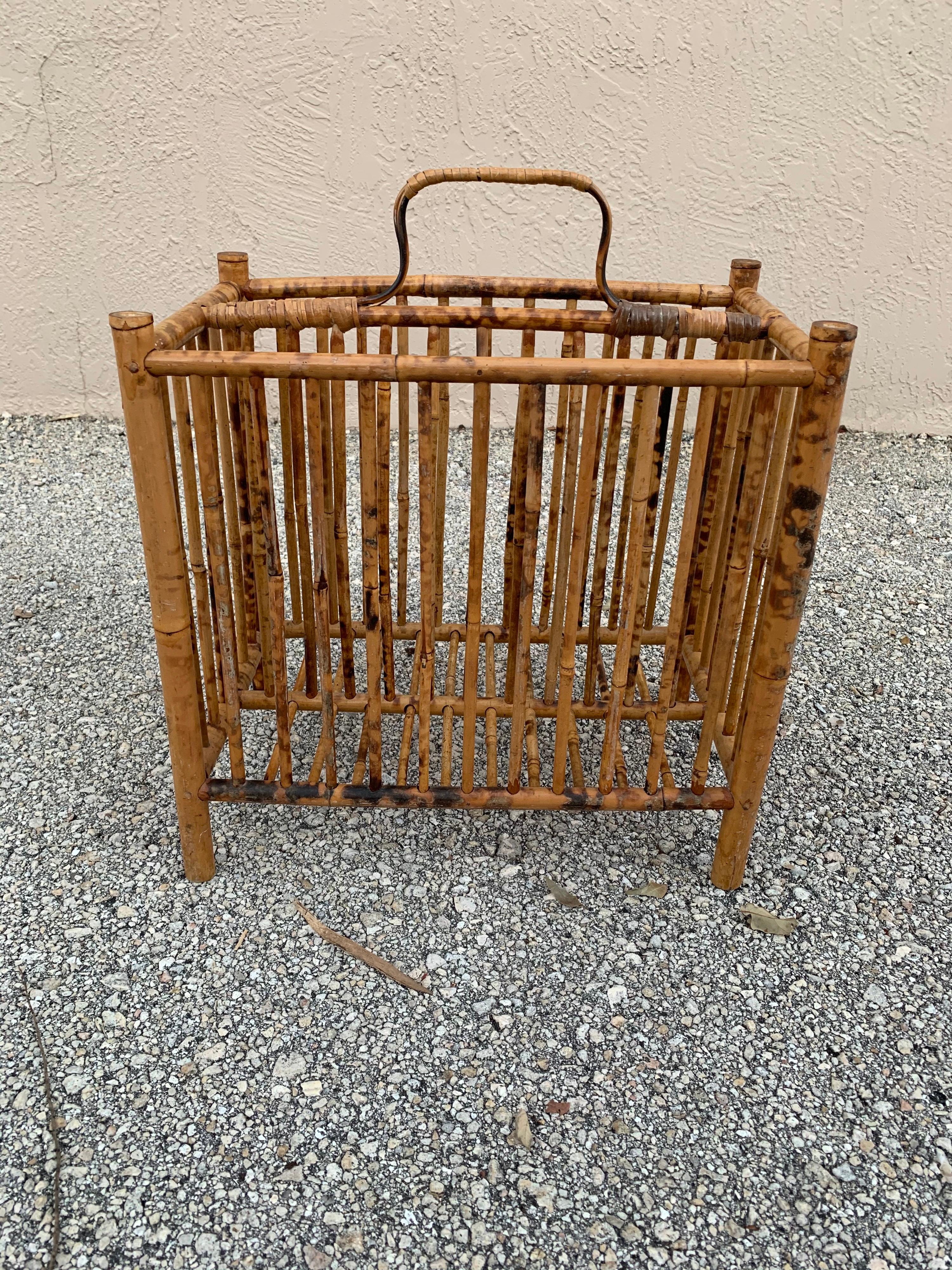 Hollywood Regency Vintage British Colonial Bamboo Magazine Rack