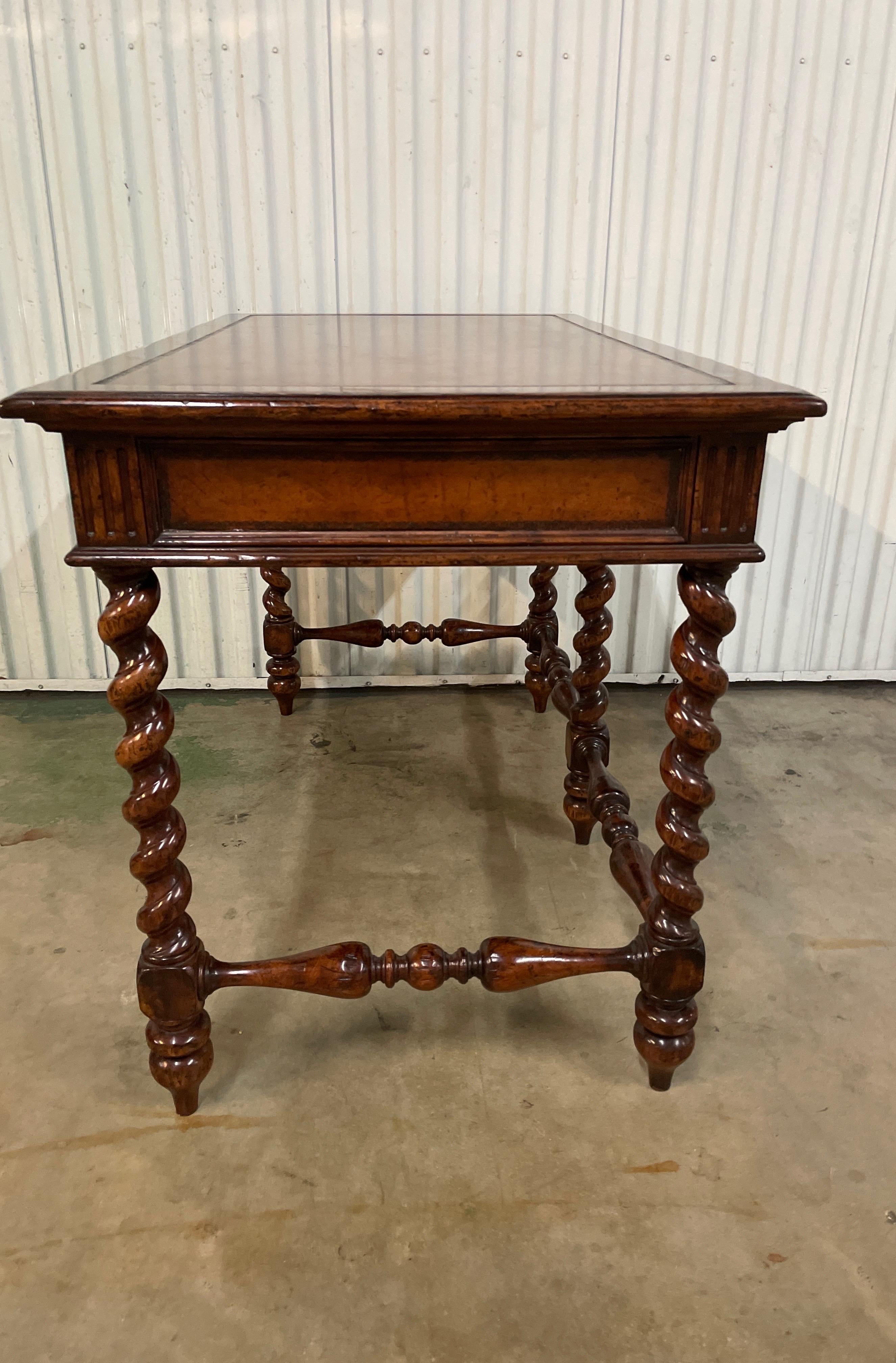 Vintage British Colonial Barley Twist Leg Leather Top Desk 1
