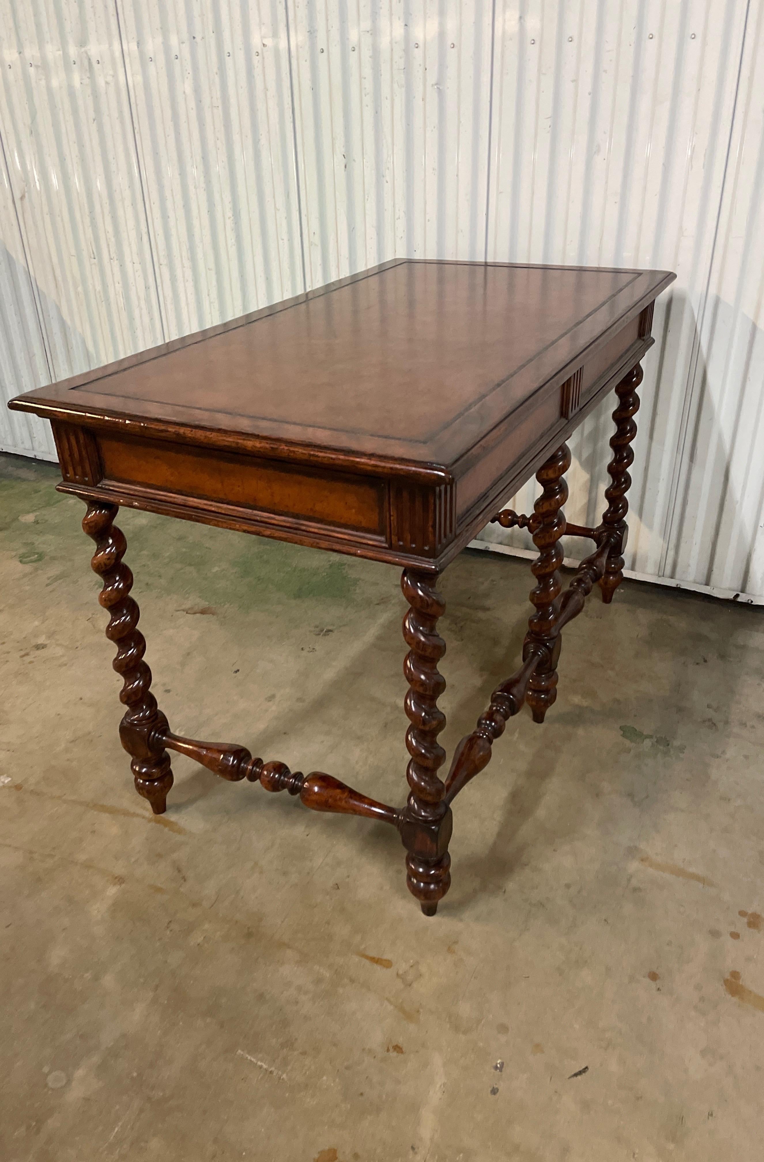 Vintage British Colonial Barley Twist Leg Leather Top Desk 2