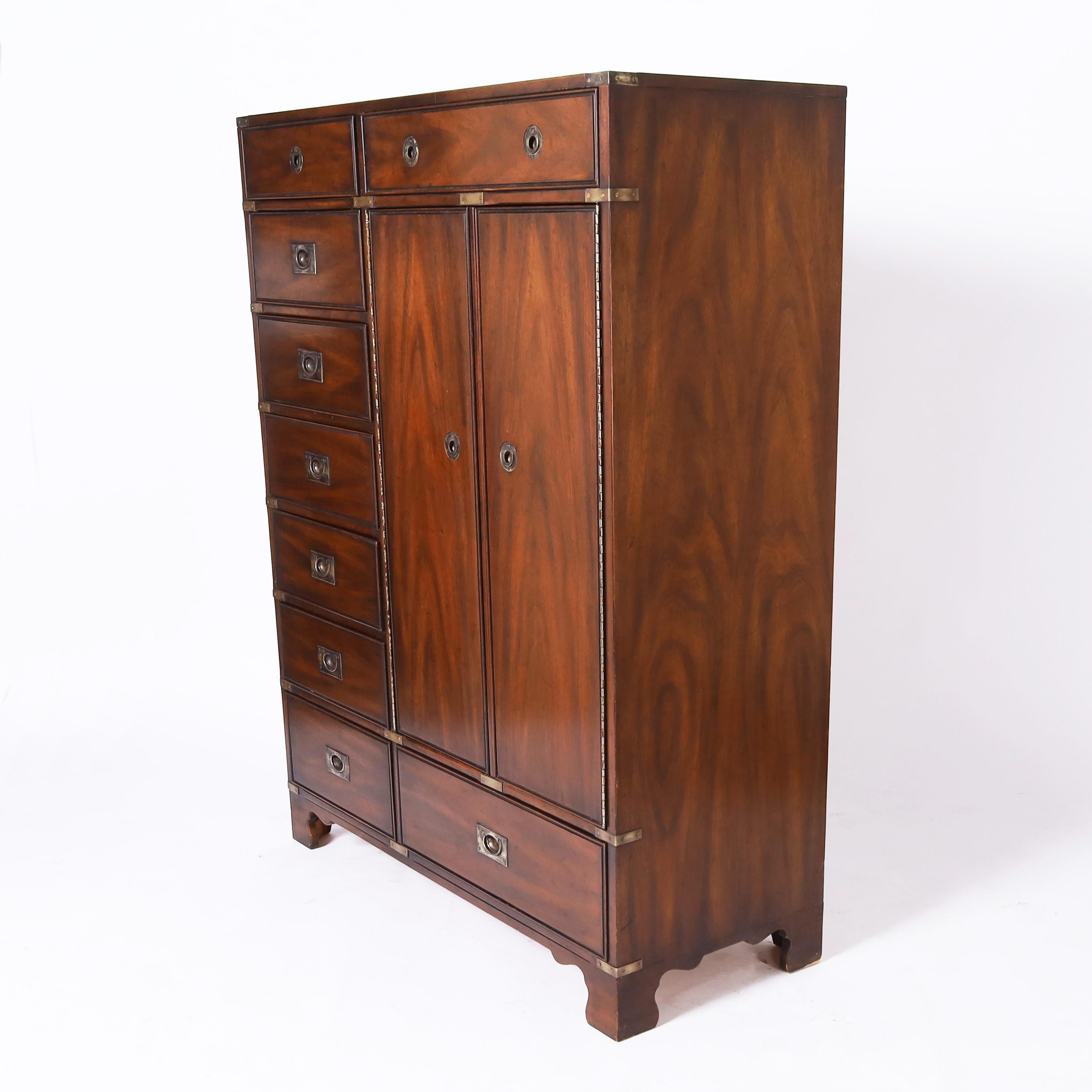Hand-Crafted Vintage British Colonial Campaign Style Gentleman's Wardrobe or Chest For Sale