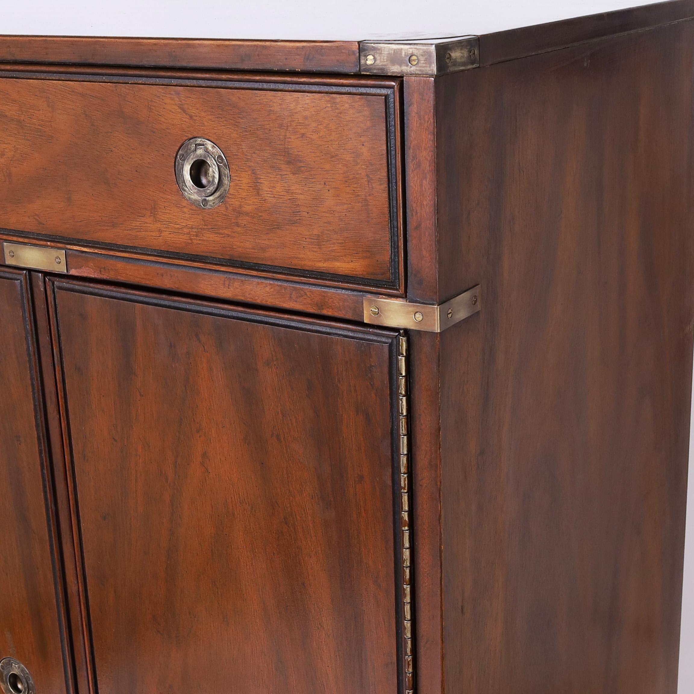 Mahogany Vintage British Colonial Campaign Style Gentleman's Wardrobe or Chest For Sale