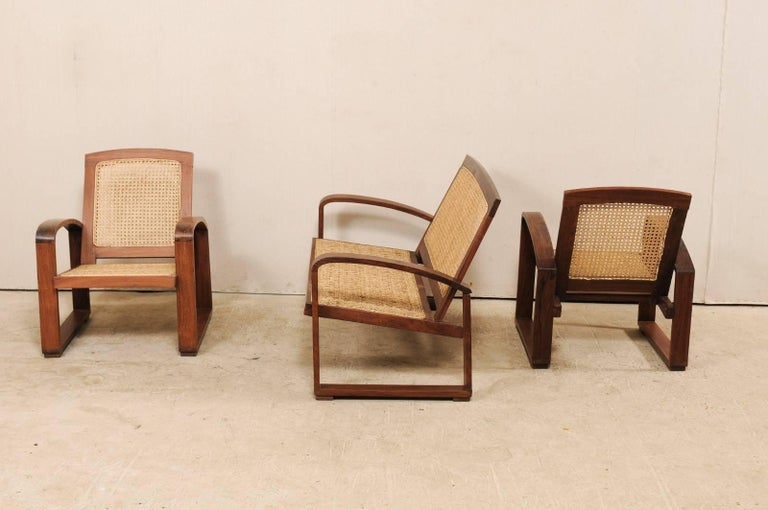 Vintage British Colonial Cane And Wood 3 Piece Seating Set With Chairs And Loveseat At 1stdibs