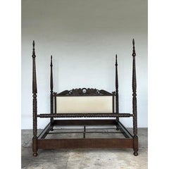 Vintage British Colonial Carved King Poster Bed