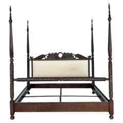 Vintage British Colonial Carved King Poster Bed