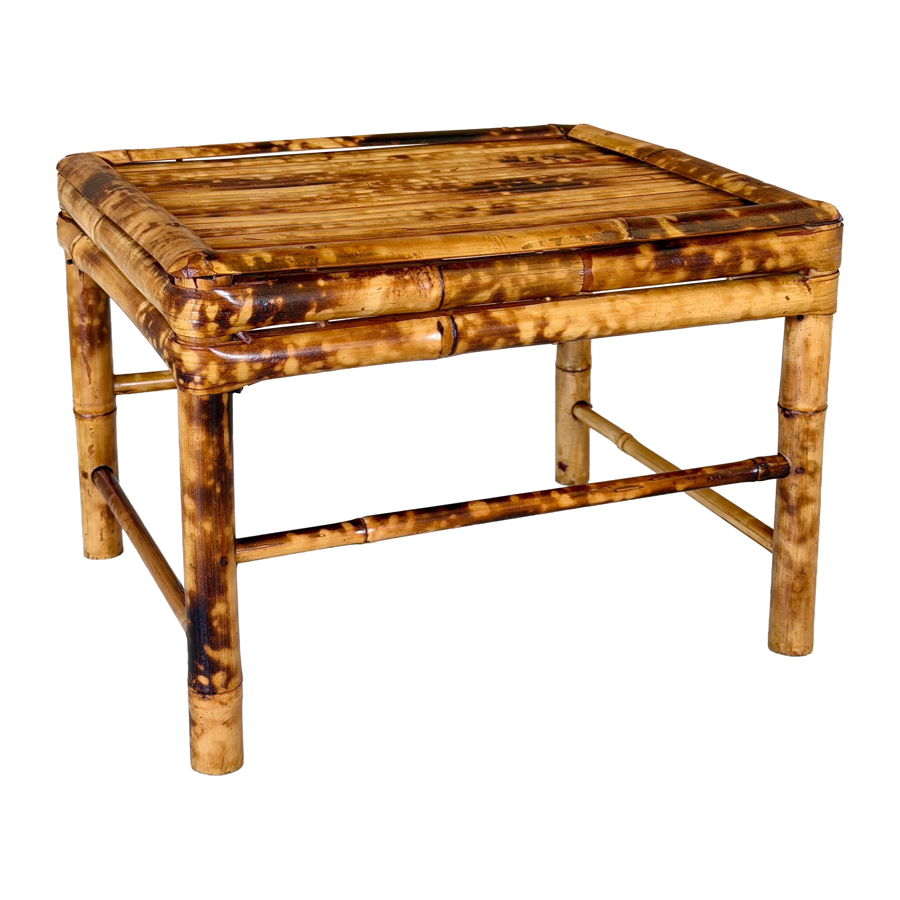 Vintage British Colonial Coastal Scorched Bamboo Stool or Decorative Piece